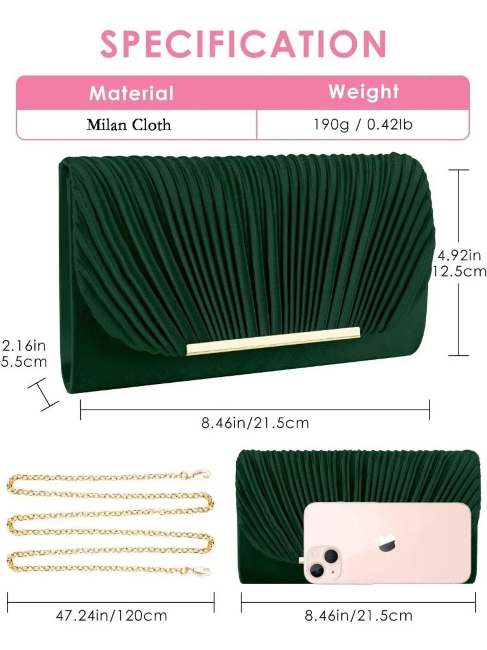 Women's Green Clutch Purse Evening Envelope Wedding Crossbody Shoulder Bag